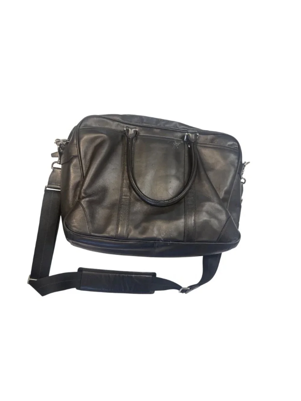 Coach Black Leather Laptop Briefcas Adjustable Strap Work Travel 16